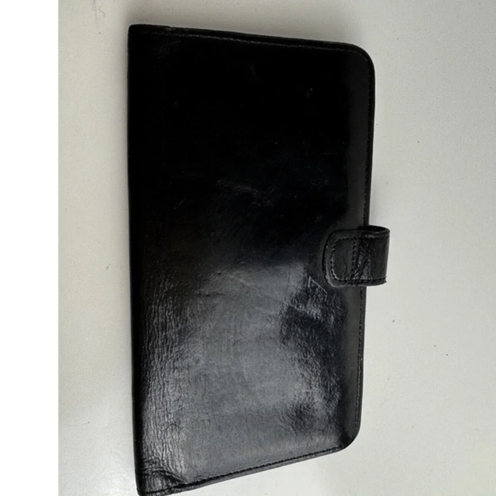 Coach Vintage Black Leather Slim Checkbook Wallet Tab Snap‎ Card Holder Chic 47